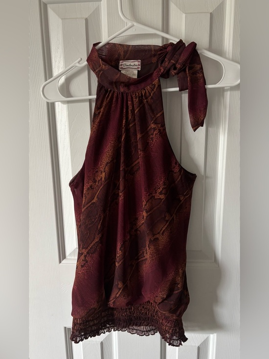 Soulmates Tops - Soulmates Burgundy & Brown Snakeskin Halter with Tie Neck